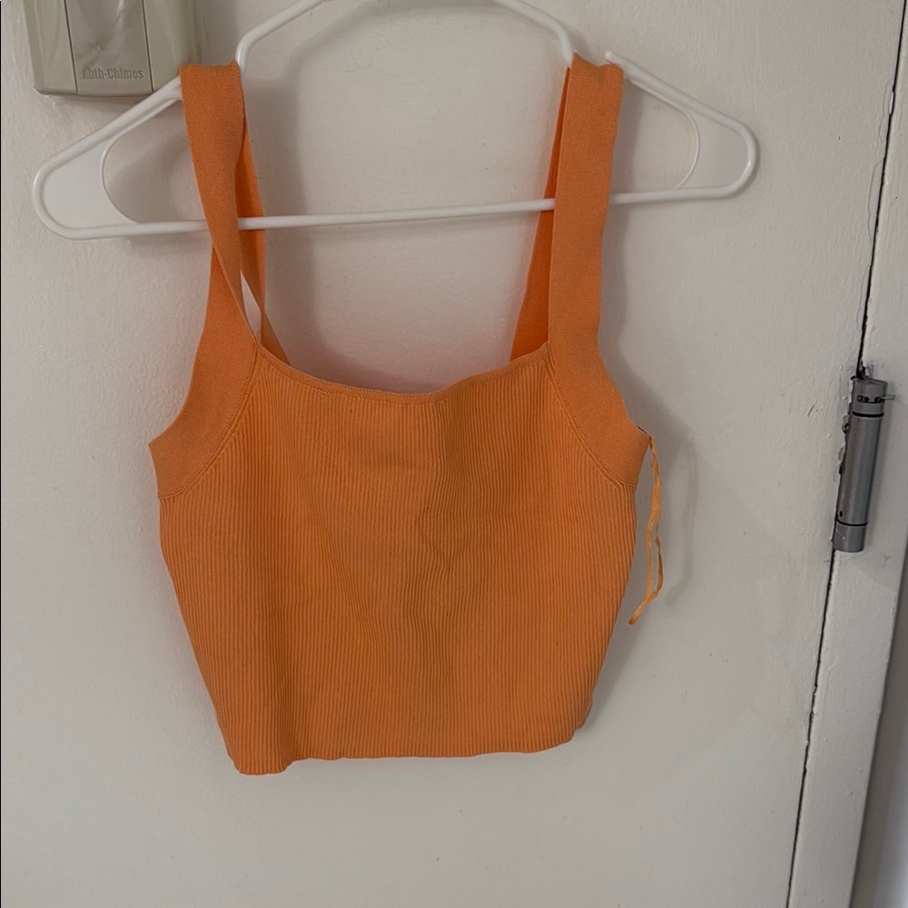 Zara Orange Fitted Crop Tank Top